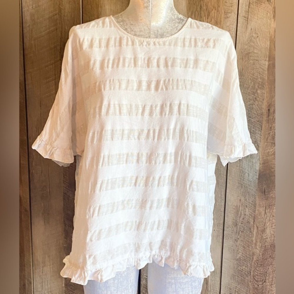 WHO WHAT WEAR LINEN RUFFLED‎ BLOUSE